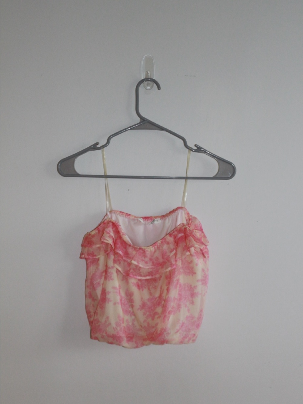 Altar'd State Pink Floral Ruffled Strap Cami on Cream